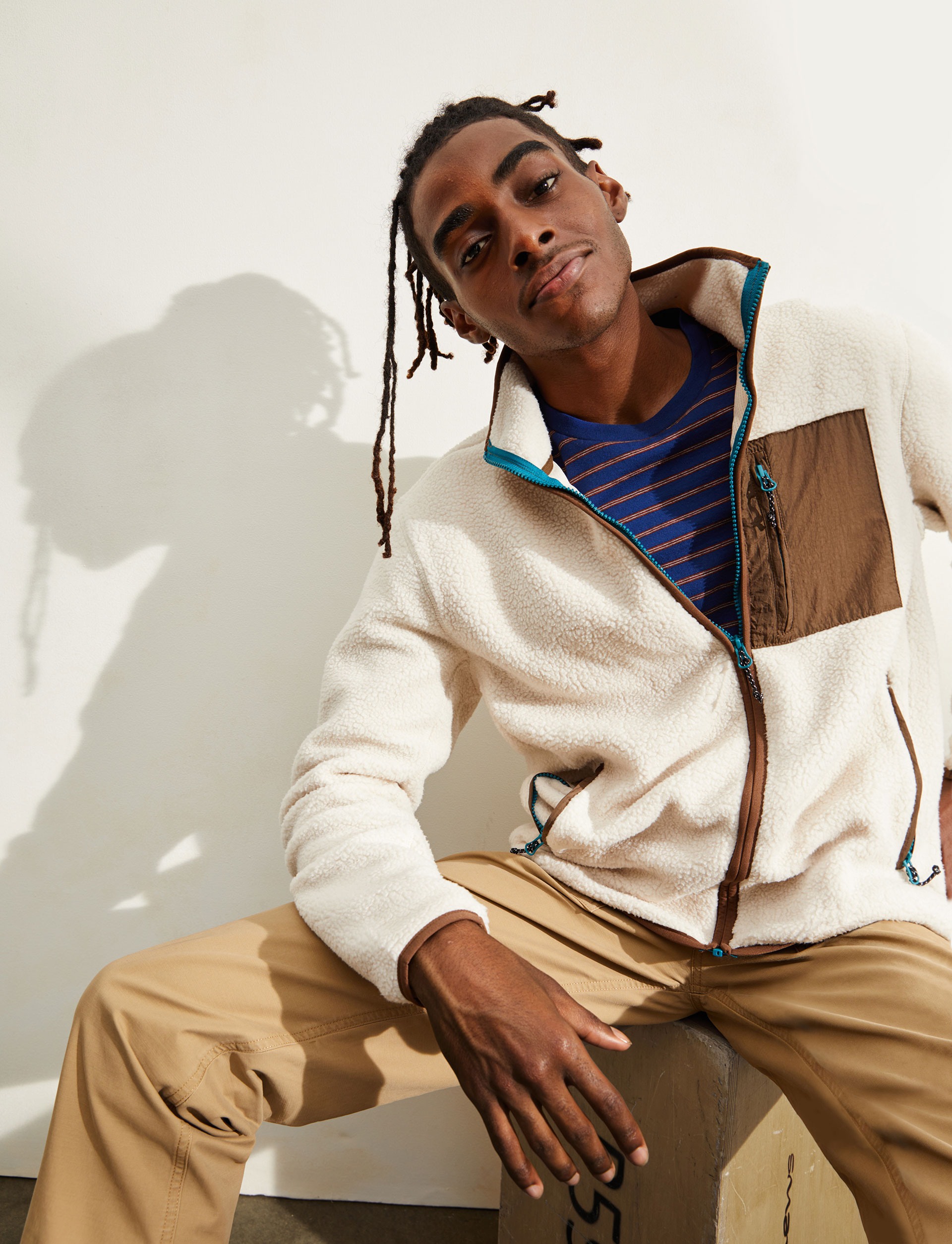 Patch-pocket sherpa fleece jacket