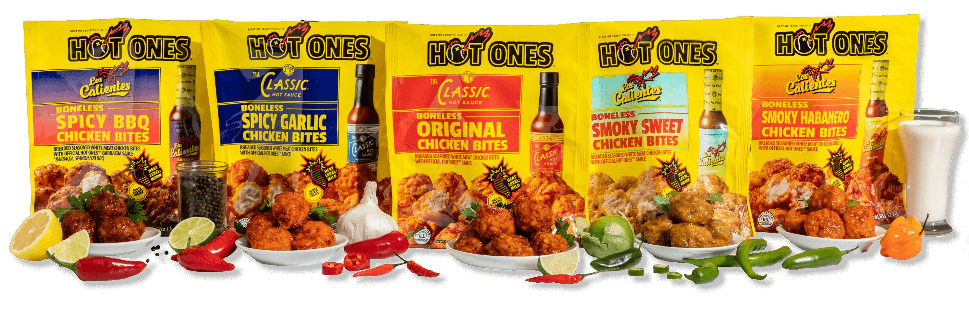 Hot Ones Mild, Medium & Hot Boneless Chicken Bites, 41 oz (Frozen) 